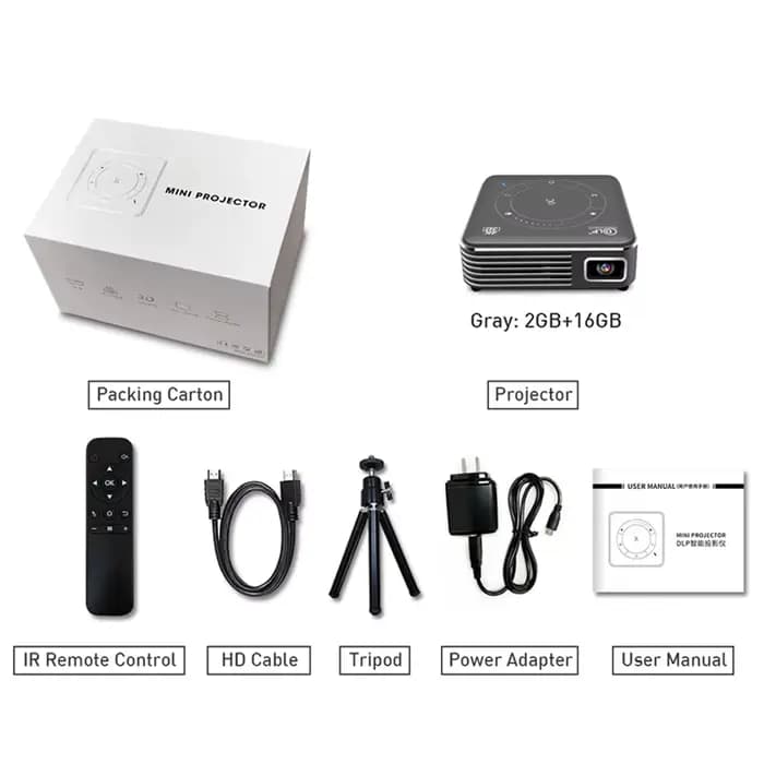 VIVICINE P11 Mini Projecteur Portable Android 9.0 DLP 4K Prise en Charge 3D WiFi BT Batterie 1.5H Po