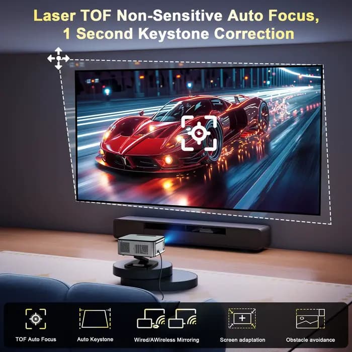 Projecteur 4K Ultra HD 2026 HORLAT 45000 Lumens avec mise au point TOF