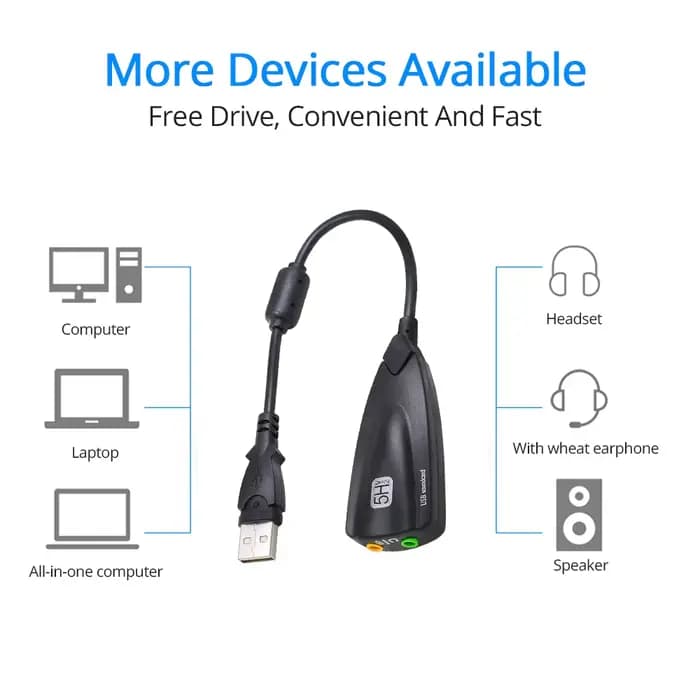 TISHRIC Promotion 5HV2 carte son usb externe 7.1 avec adaptateur d'interface audio 3.5mm pour haut-parleurs de casque ordinateur portable PC