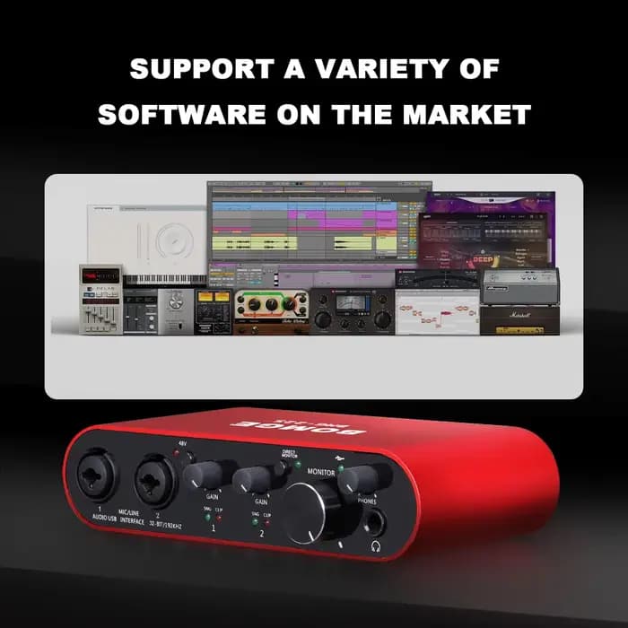 Interface audio BOMGE BMG-22S Carte son professionnelle 32 bits/192 kHz et amplificateur double canal utilisés pour l'enregistrement en direct