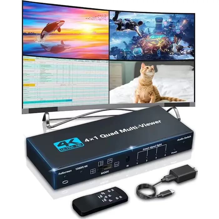 Multiviseur 4K compatible HDMI, Quad écran 4x1, multi-visionneuse en temps réel, commutateur compati
