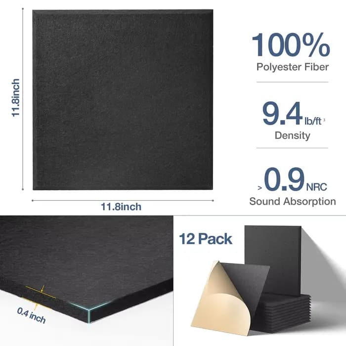 Lot de 12 panneaux acoustiques autocollants 30x30x0