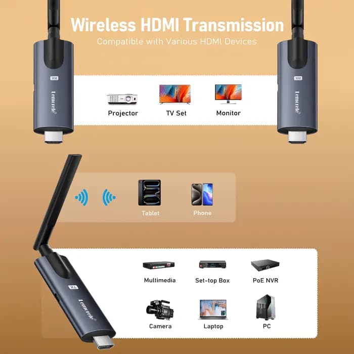 Lemorele Émetteur et Récepteur HDMI Sans Fil 200m avec Moniteur APP