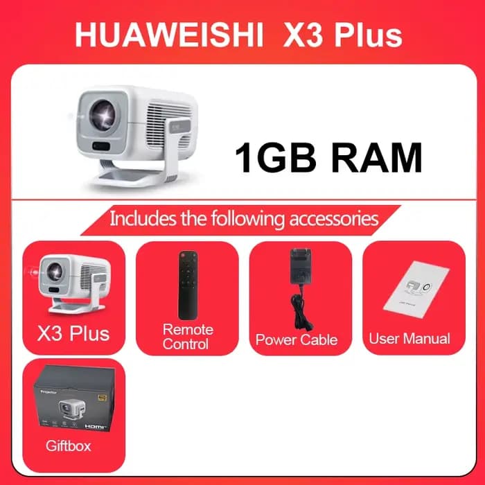 Projecteur HUAWEISHI 4K Android portable natif 1080P avec mise au point automatique 600 ANSI, vidéo