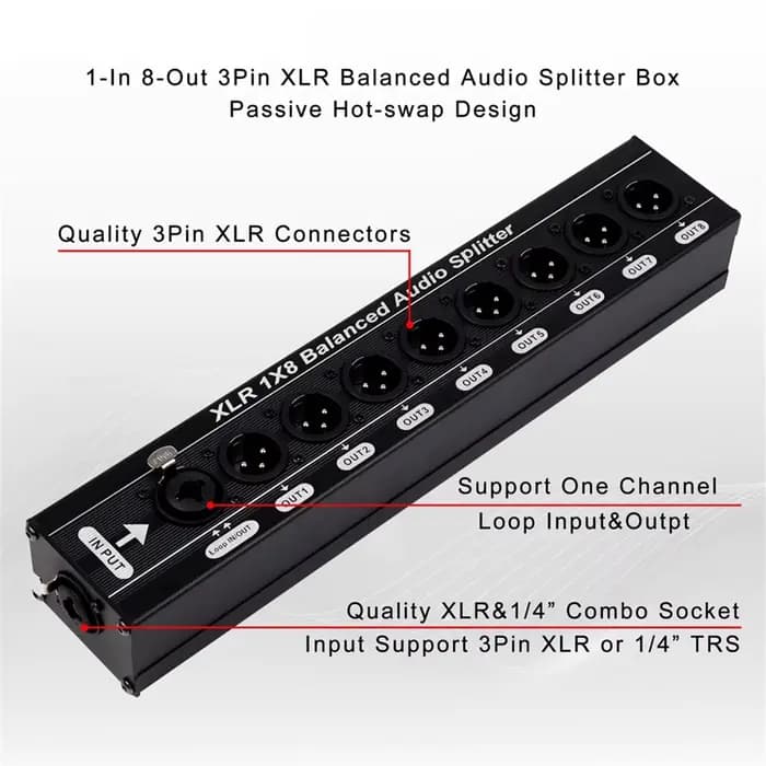 Nouveau Répartiteur Audio Équilibré XLR 1x8 Électronique
