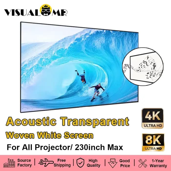 Tissu d'écran de Projection blanc tissé acoustiquement Transparent avec son acoustique 4K 8K cadre f