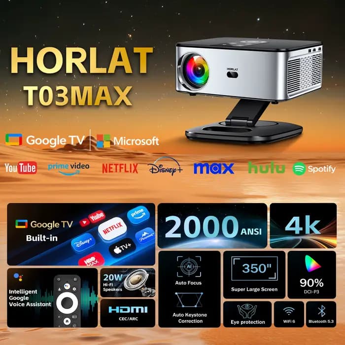 Projecteur Google TV officiel HORLAT 2000 ANSI
