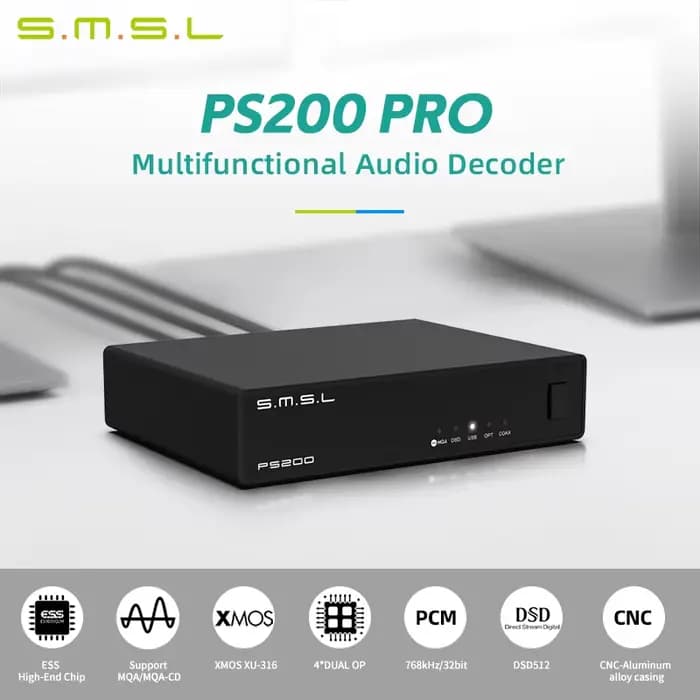 SMSL PS200 PRO DAC convertisseur Audio multifonctionnel DAC haute résolution MQA DSD512 double décodeur ES9039Q2M pour la musique de voiture à domicile