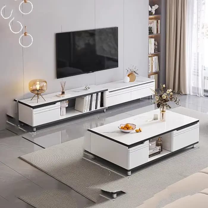 Meuble Tv moderne de luxe réglable blanc haut de gamme