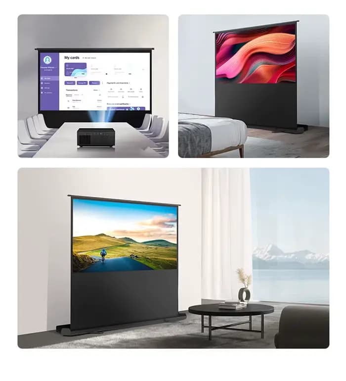 Projecteur portable rétractable plein écran en fibre de verre gris 60-120 pouces Projection avec support 16:9 4:3 pour le bureau extérieur de cinéma maison