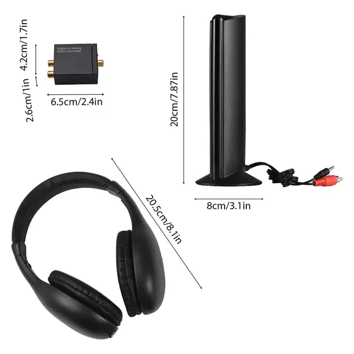 Casque TV sans fil 5-en-1 - Portée de 30 m avec décodeur optique/coaxial pour visionnage privé et radio FM