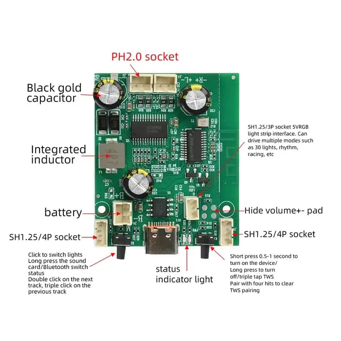 Amplificateur 10W+10W TWS Stéréo Module Audio 2 Canaux Bluetooth 5.0 Lecteur MP3 Récepteur Haut-Parleur