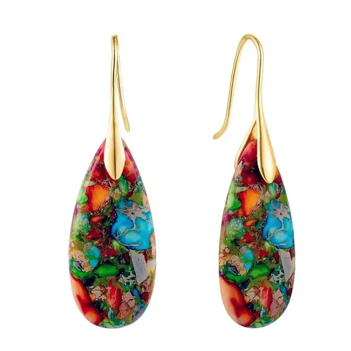 Boucles d'oreilles pendentif gouttelette en pierre empereur, bijoux en pierre naturelle pour femmes,