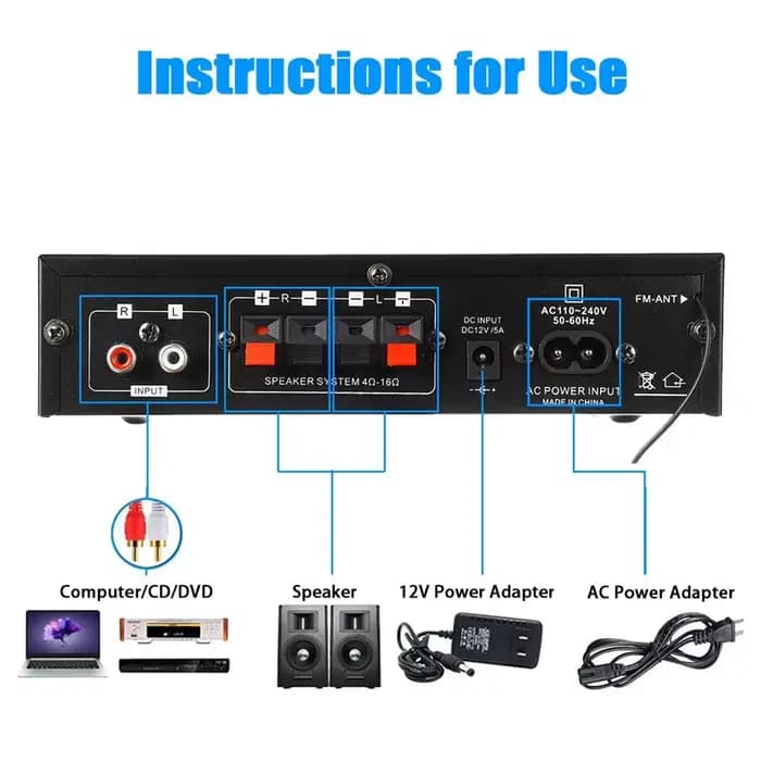 Amplificateurs de puissance audio AK35/AV-660BT 2 canaux HiFi compatible Bluetooth système de son de cinéma maison 110/220V