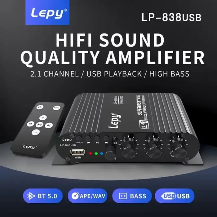 Amplificateur Bluetooth 5.0 LEPY LP-838USB 2.1 3 canaux avec prise en charge des basses profondes