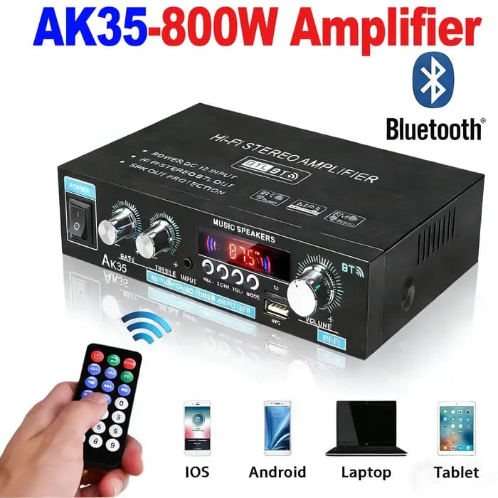 Amplificateur de puissance domestique AK35 800W 2 canaux Bluetooth 5.0 Son surround FM USB Télécommande Mini