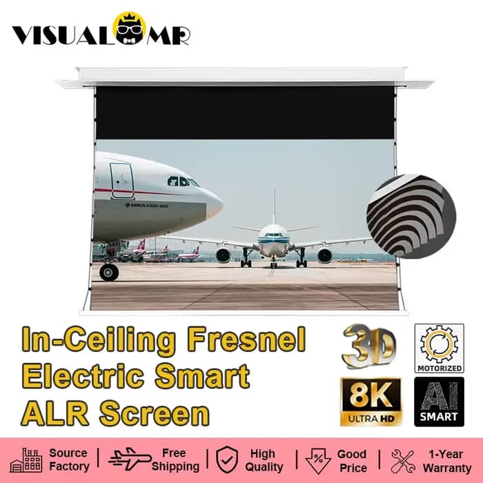 Nouveau au plafond AI intelligent électrique Fresnel ALR écran de Projection motorisé encastré langu