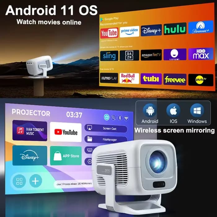 Huaweishi 4K projecteur Android natif Portable 1080P 600ANSI Auto FocusVideo home cinéma extérieur hd led Projetor