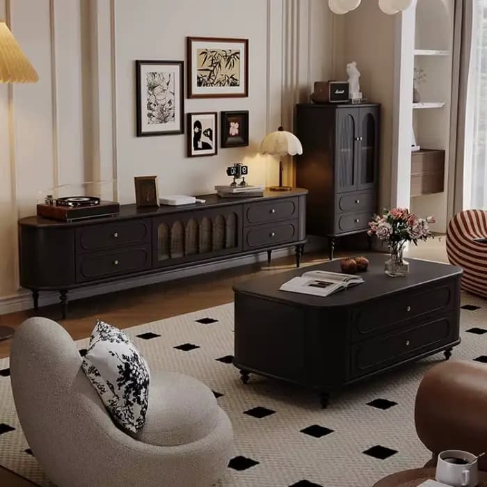 Support tiroirs meuble Tv décoration marron noir salons luxe