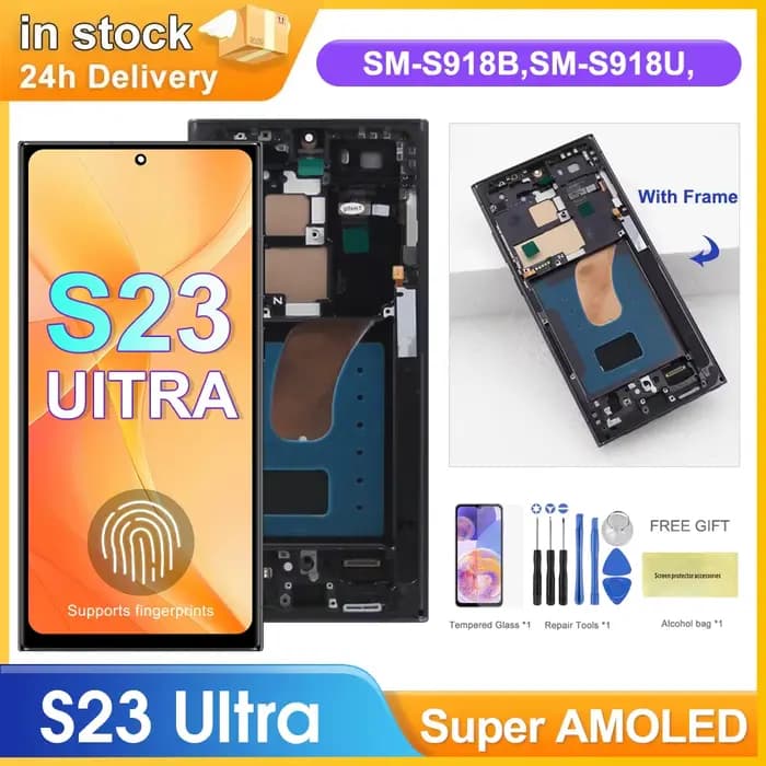 Écran tactile LCD Super AMOLED avec châssis, pour Samsung Galaxy S23 Ultra S918B S918B/DS