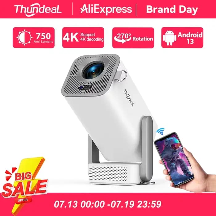 Projecteur Full HD ThundeaL TD80 Pro 1080P 2K 4K TD80Pro TD80W avec Wi-Fi amélioré, Mini Projecteur
