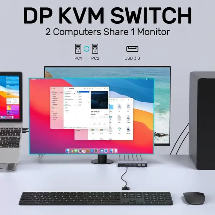 Commutateur KVM Displayport 2 en 1 sortie 8K @ 60Hz 4K @ 144Hz DP1.4