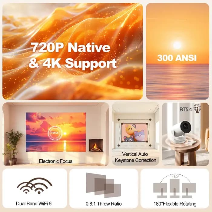 Magcubic HY300 projecteur 4K Ultra Portable avec haut-parleur mise au point électronique 300ANSI film extérieur