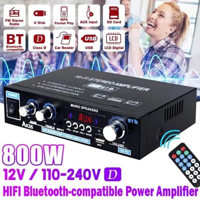 800W amplificateurs de puissance à domicile 2 canaux Bluetooth 5.0 son Surround FM USB télécommande Mini amplificateur