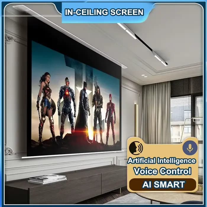 THMFGH 80-150 "écran de Projection/projecteur électrique/motorisé monté au plafond avec fibre de verre blanc mat pour Home cinéma