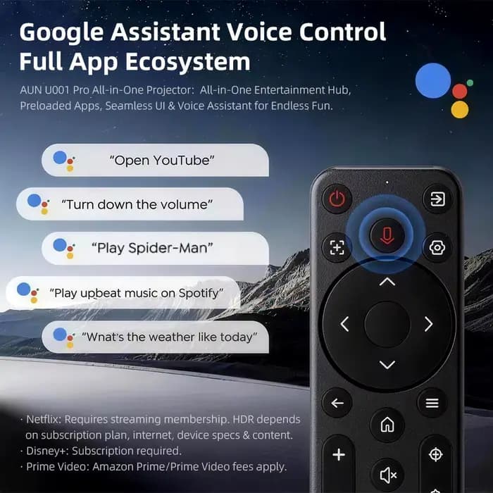 Projecteur AUN Android 14 Google TV Full HD Cinéma Portable Intelligent AI 2050 ANSI 4K LED