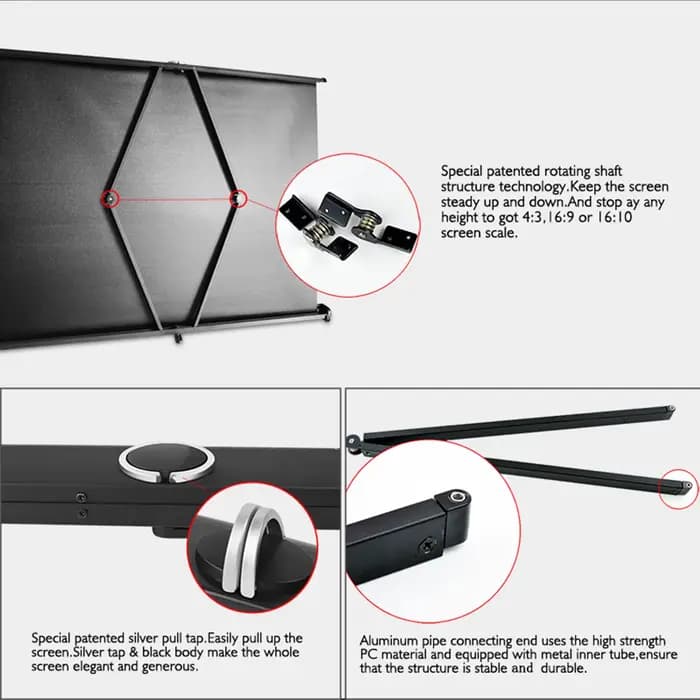 Écran de Projection HD Portable 50 pouces 4:3/16:9