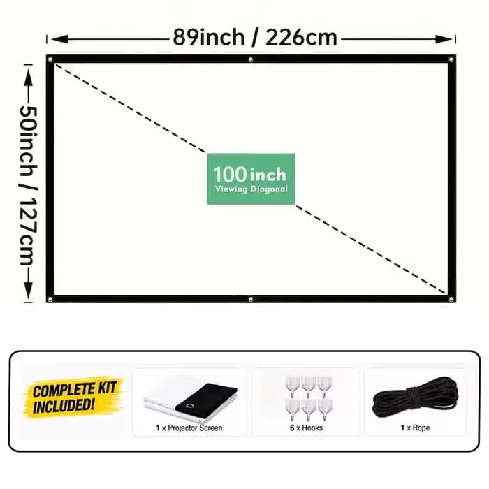 Écran de projection portable pliable 4K HD de 100, 120, 150 pouces, résistant aux plis, format 16:9,