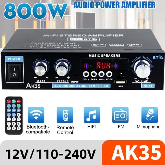 Amplificateur Stéréo Audio Bluetooth, Amplificateurs Numpopularité Domestiques, Hifi, FM, Audio USB, 110-240V, AK35, 800W, 2 Canaux
