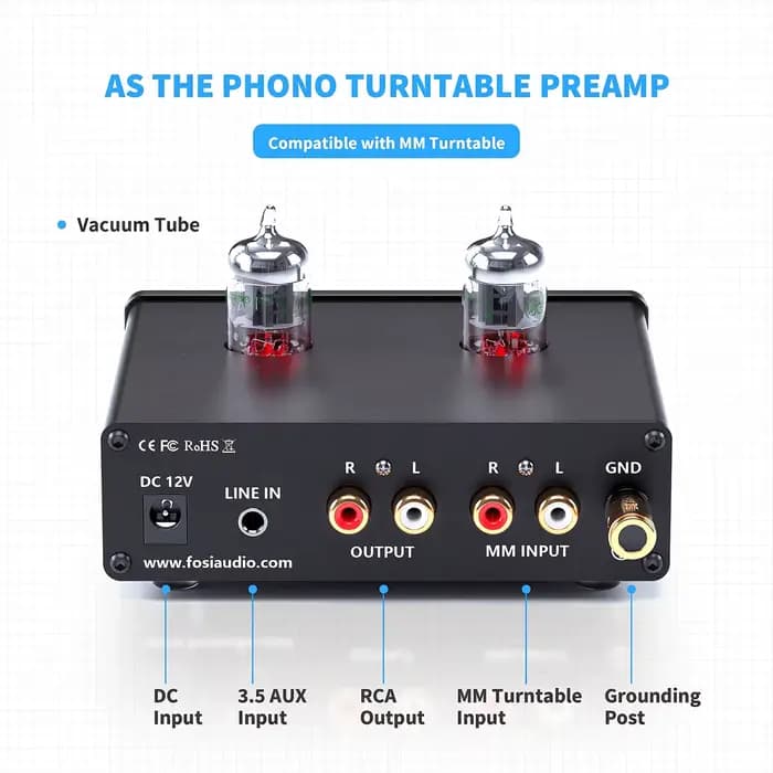 Préamplificateur Phono Fosi Audio pour Platine Phonographe avec Amplificateur à Tubes à Vide HiFi BOX X4