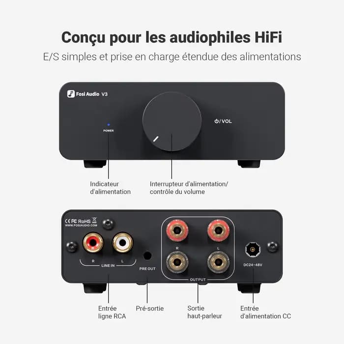 Fosi Audio V3 amplificateur de puissance stéréo 300W * 2 TPA3255 classe D Mini