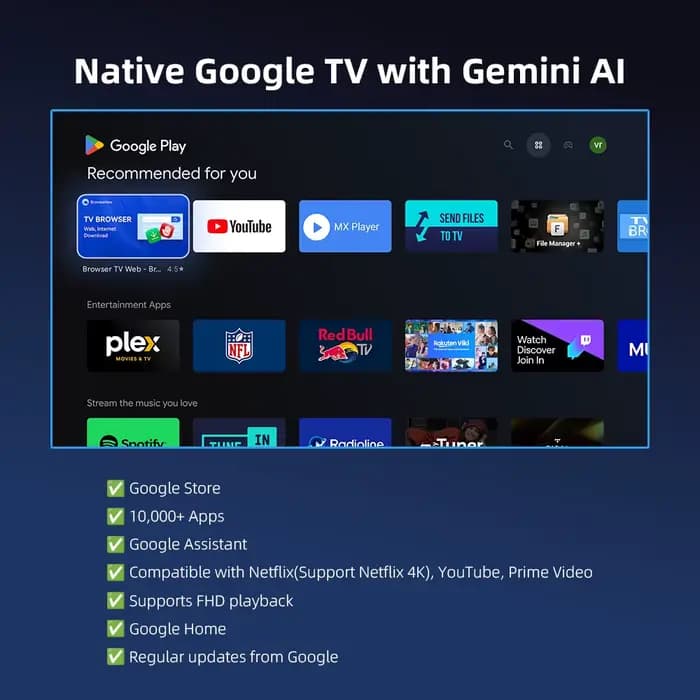 Projecteur AUN Android 14 Google TV Full HD Cinéma Portable Intelligent AI 2050 ANSI 4K LED
