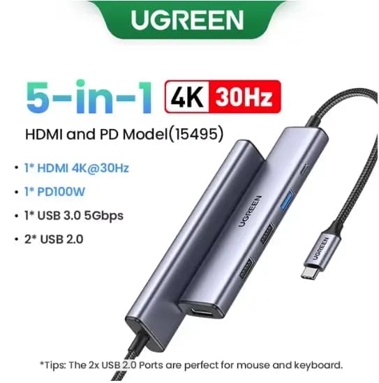 UGREEN 5 en 1 USB C Hub 4K HDMI USB HUB 100W adaptateur Multiport pour MacBook Pro/Air, iPad Pro, iM