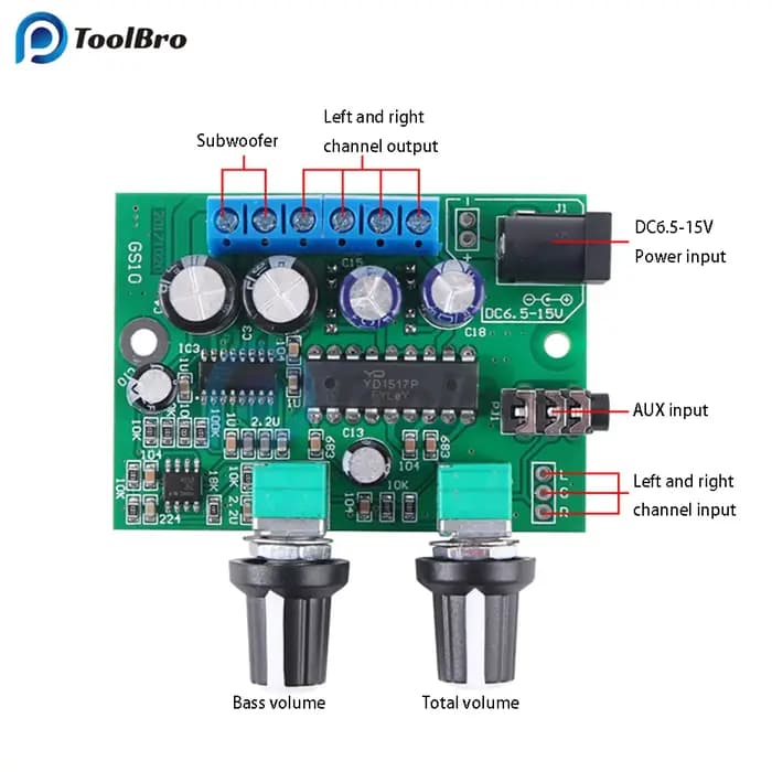 Carte amplificateur de puissance HiFi 2.1 canaux classe D 25W + 6W + 6W DC 6.5-15V, contrôle du Volu