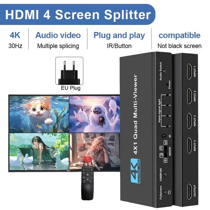 Commutateur HDMI multi-affichage 9x1 sans coupure, 4x1 4K HDMI, répartiteur d'écran multi-vue en tem