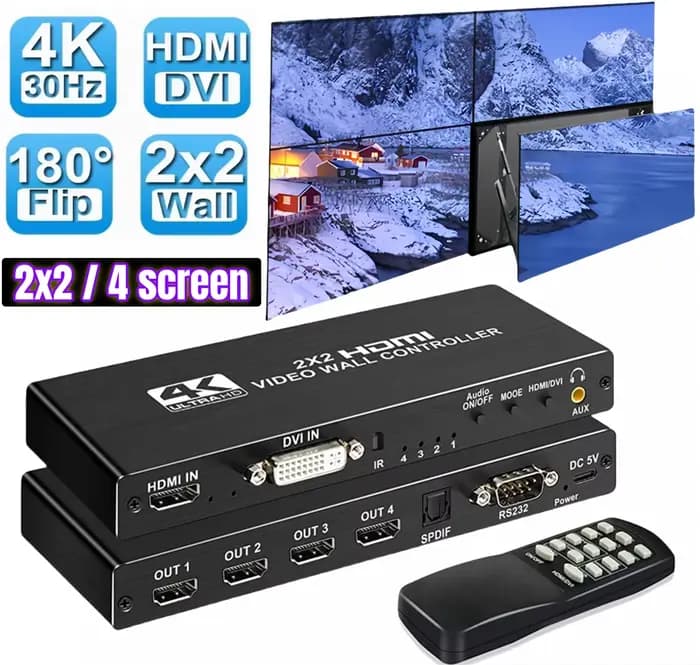 Contrôleur de mur vidéo 3x3 9 écrans 2x2 4K HDMI DVI TV, processeur de commutation multi-écrans vidé