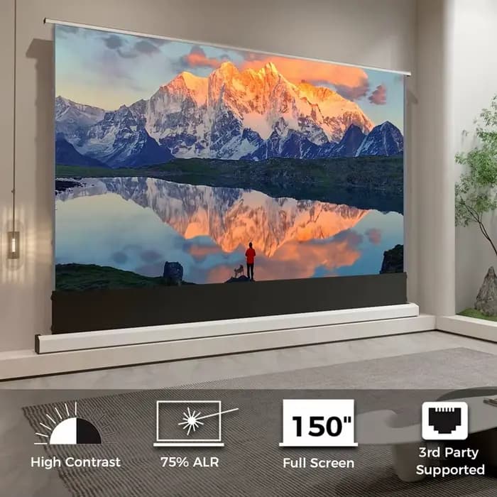 100 ''120'' 150 ''8K haut contraste ALR perforé acoustiquement Transparent écran de projecteur de sol à montée automatique pour Home cinéma