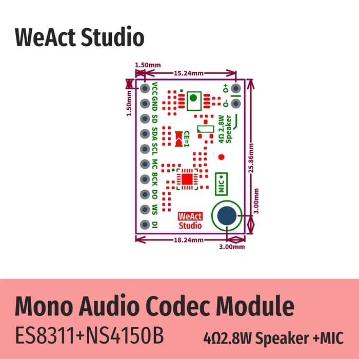 Module de codec audio mono WeAct ES8311 + NS4150B-interface I2C + I2S