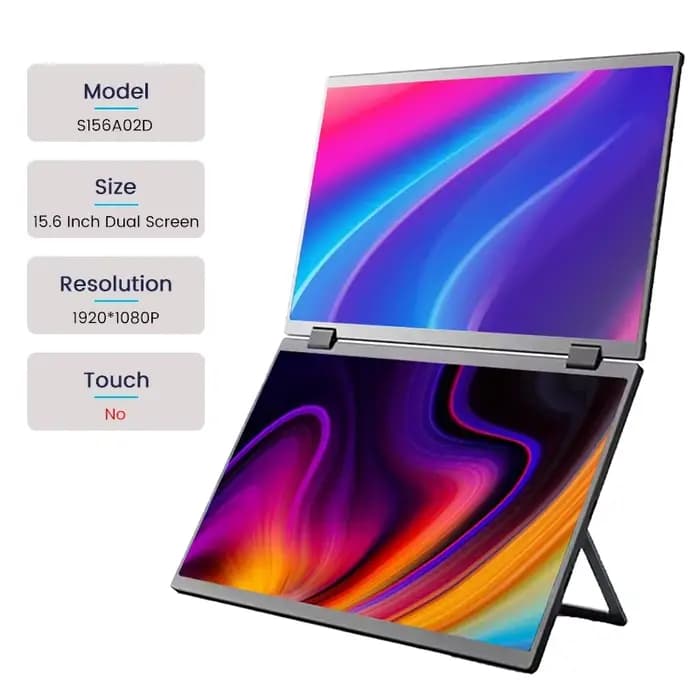 Moniteur portable 1080P FHD à double écran tactile de 15,6 pouces avec 360 ° Écran externe rabatta