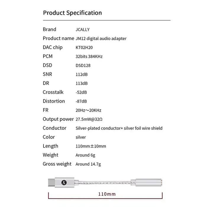 JCALLY JM12 adaptateur Audio numérique puce DAC KT02H20 décodeur