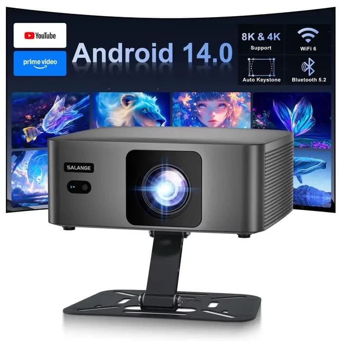 Projecteur intelligent Salange P60Pro Android 14.0, compatible 8K, WiFi6, Bluetooth 5.2, correction