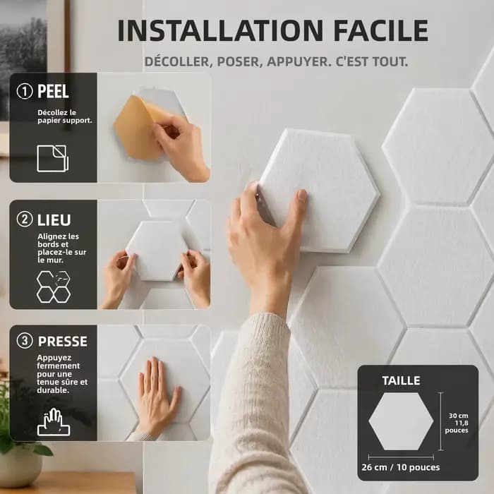 Panneaux acoustiques hexagonaux autocollants en mousse insonorisante – 3 designs pour l'absorption du bruit et l'élimination de l'écho pour le traitement acoustique des studios à domicile