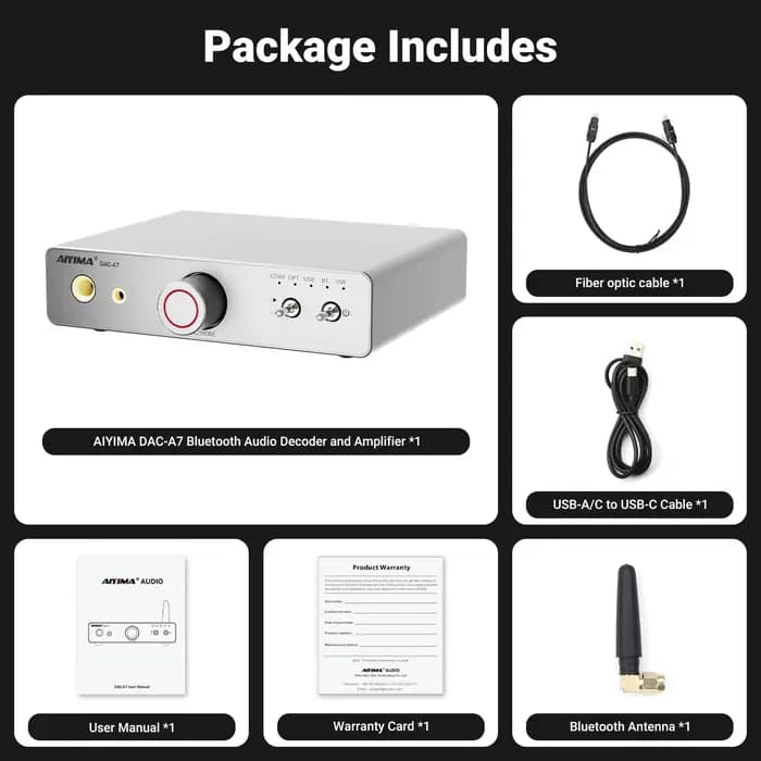 AIYIMA DAC-A7 amplificateur de casque HIFI ES9038Q2M décodeur Audio USB préampli Bluetooth 5.4