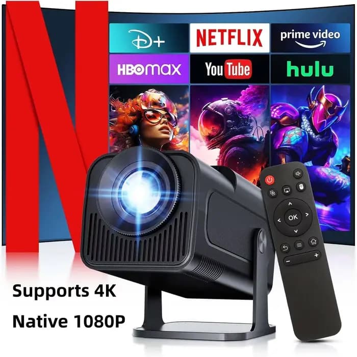 Projecteur HY320 natif 1080P 4K WiFi6 BT5.2 Correction automatique de la distorsion trapézoïdale 180