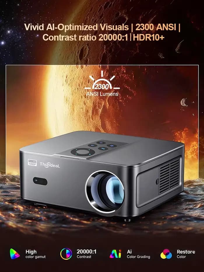 Vidéoprojecteur ThundeaL TD98Mini 2K 4K Android WiFi Portable TD98 Mini 32G pour Cinéma Maison et Extérieur Smart TV Beamer PK DLP
