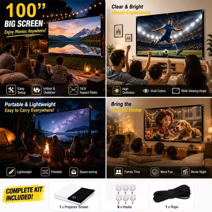 Écran de projection portable pliable 4K HD de 100